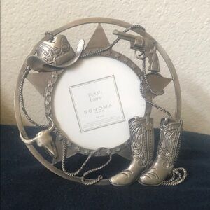 Western‎ pewter metal Picture Frame cowboy theme round small